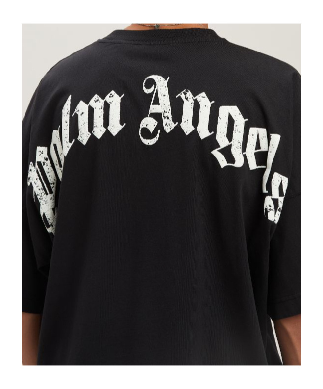 Palm Angels "back Curved Logo Oversized" Short Sleeves T-shirt Clothing In Black