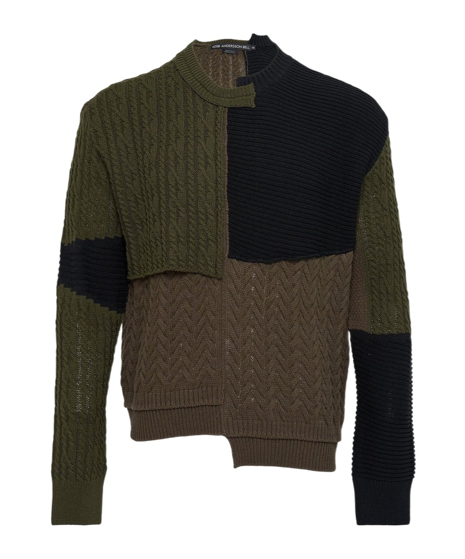 Andersson Bell Patchwork Asymmetric Crew Neck Sweater In Brown