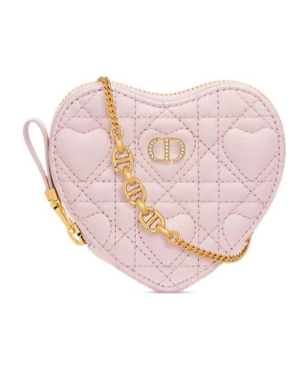 Dior Caro Heart-shaped Chain Clutch In Pink