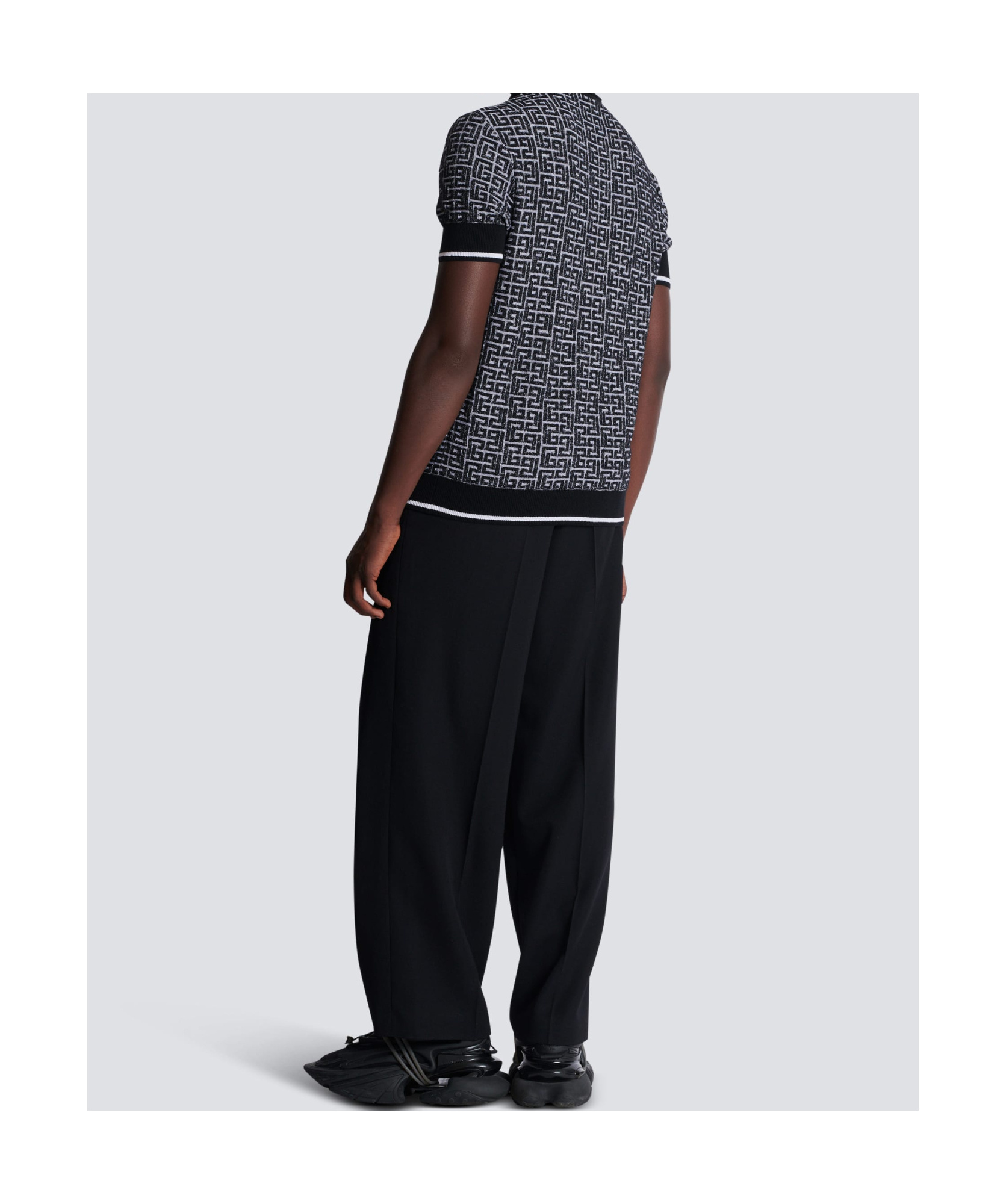 Shop Balmain Pb Labyrinth Knit Polo Shirt In Black