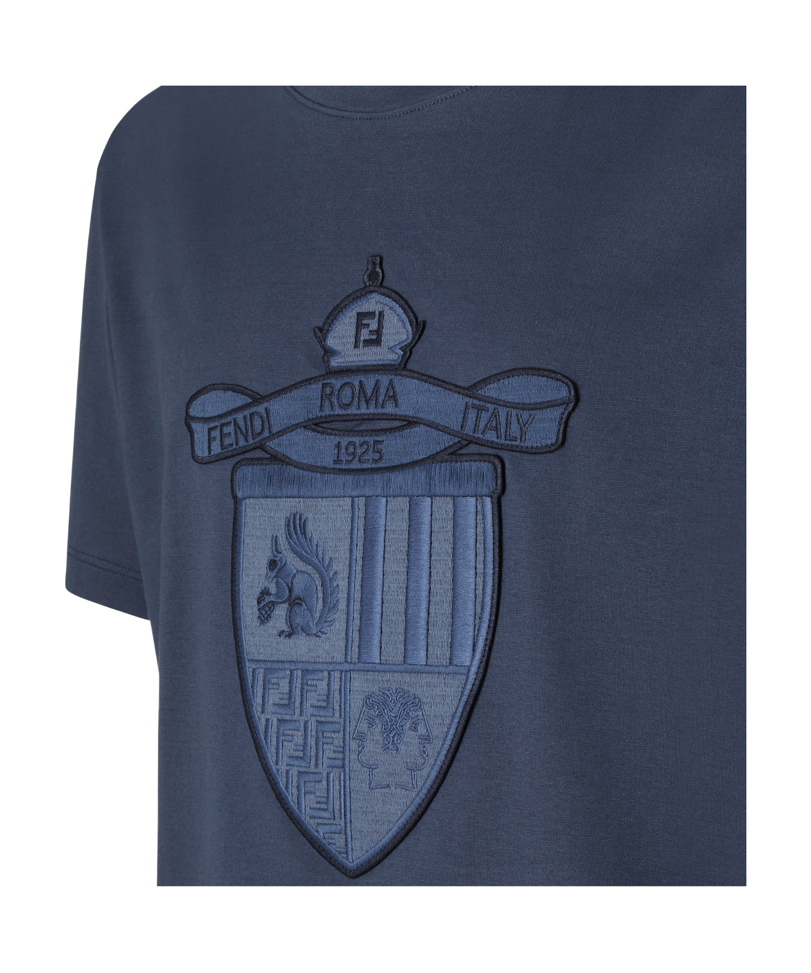 Fendi Crest Embroidered Crewneck T-shirt In Blue