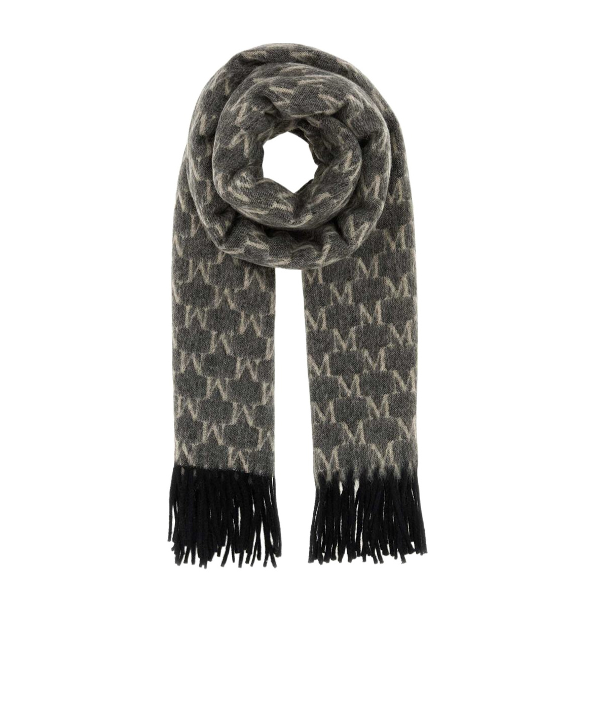 Max Mara Logo Scarf With Embroidered Design And Fringes In Gray