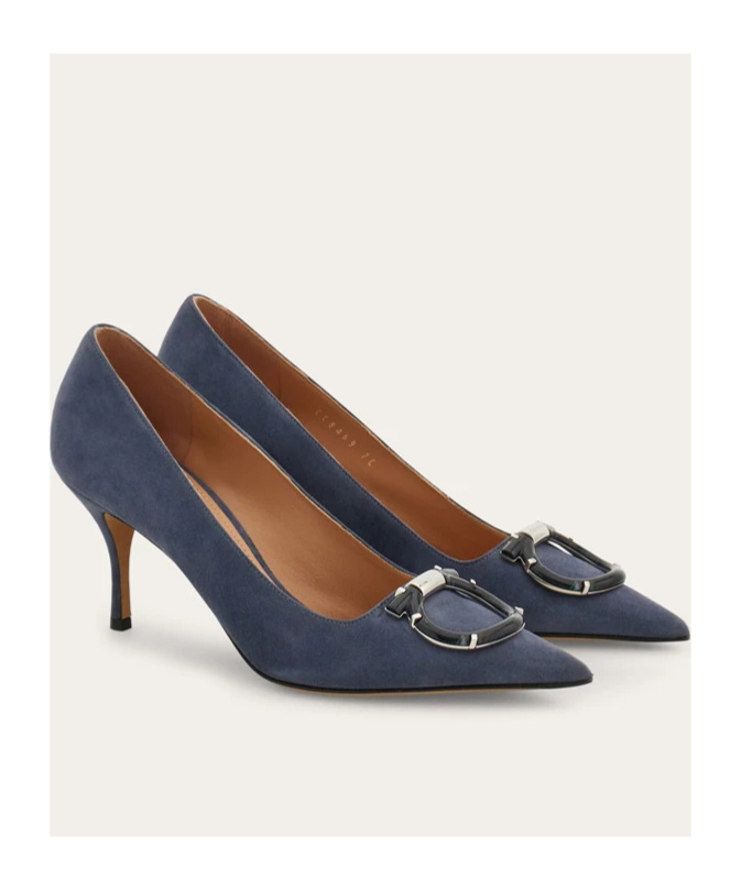 Ferragamo Maxi Gancini High Heels In Blue
