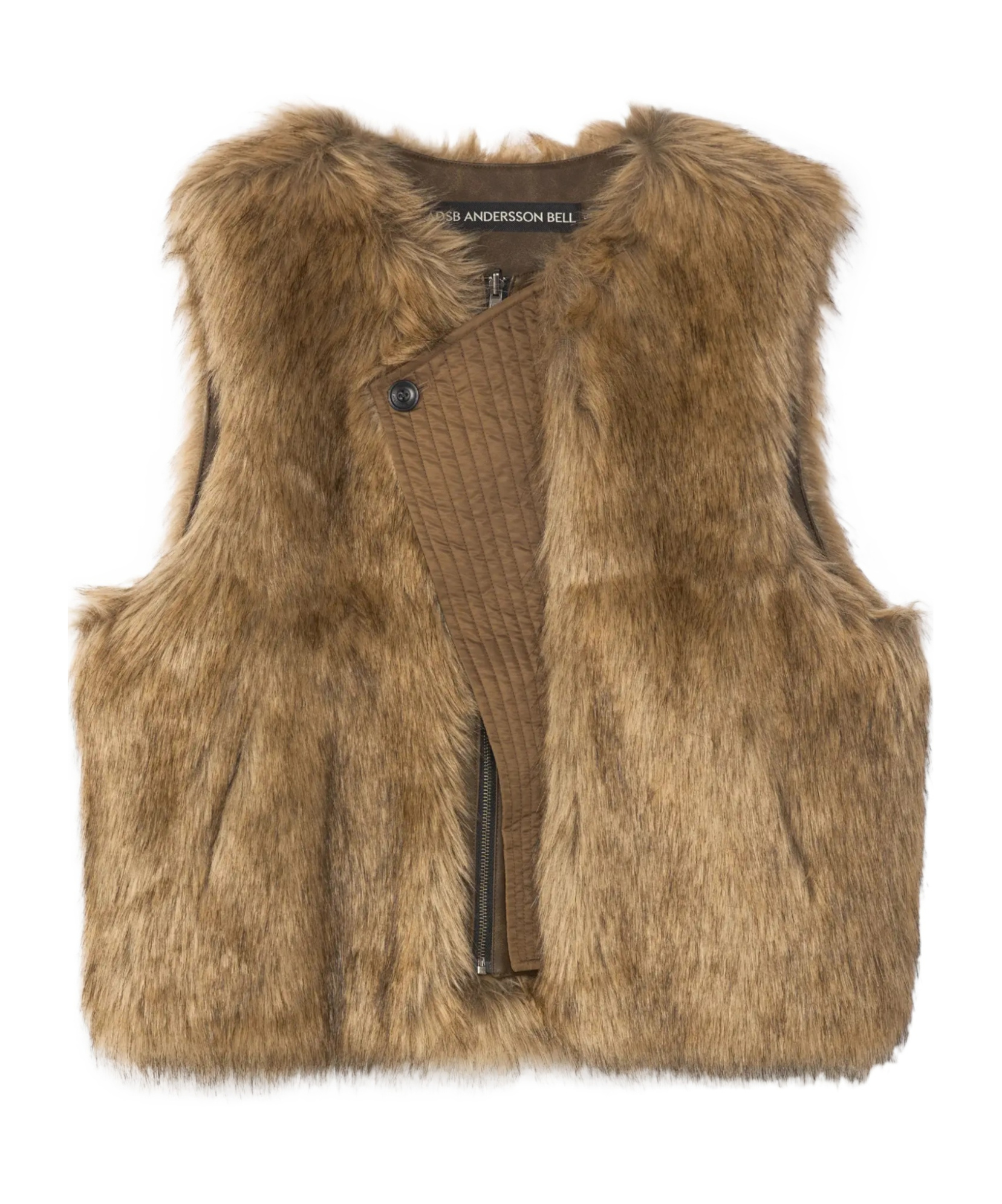 Andersson Bell Curved Placket Reversible Faux Fur Vest In Burgundy