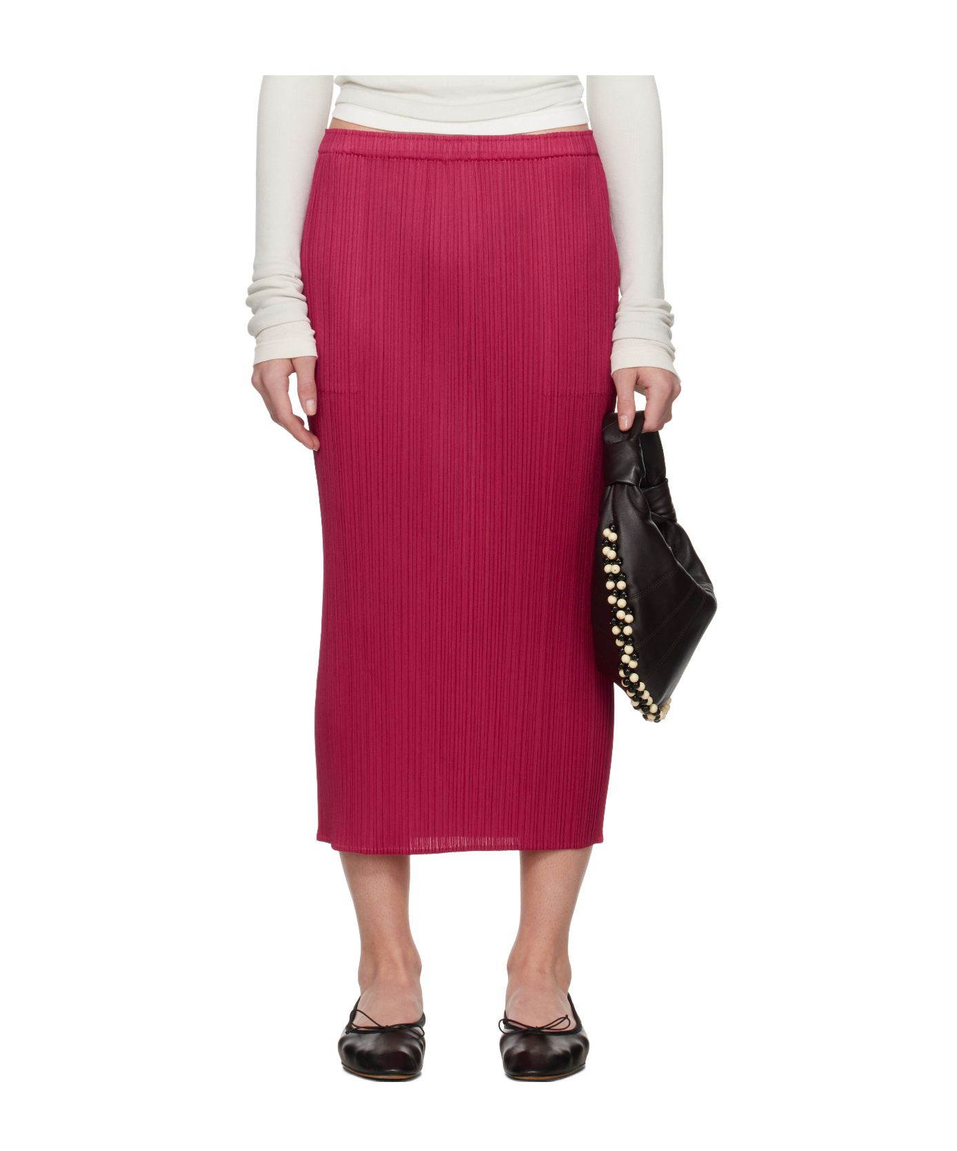 Issey Miyake Pink June New Colorful Basics 4 Midi Skirt In Pink