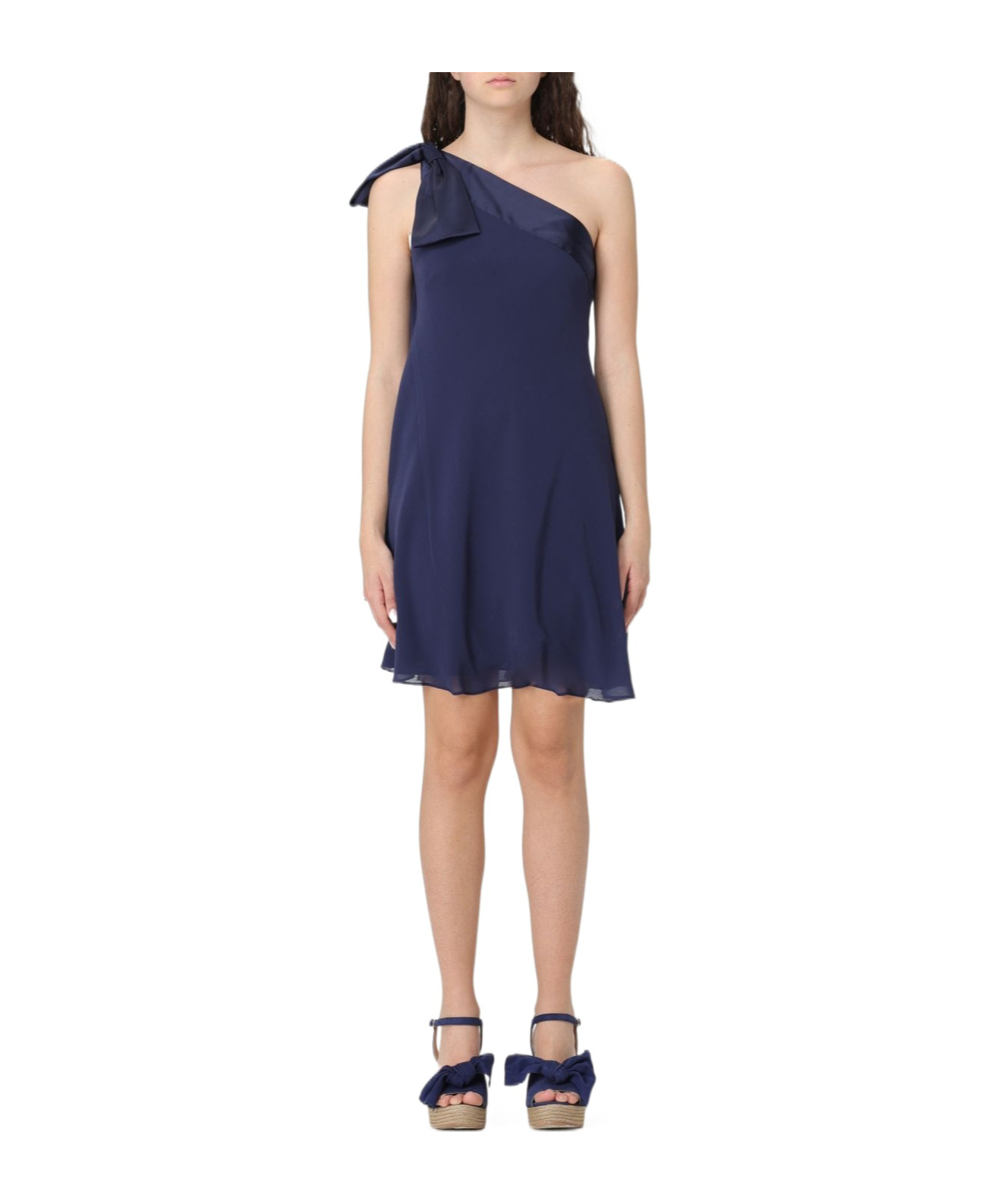 Shop Polo Ralph Lauren Bow Tie Details Mini Dress In Blue