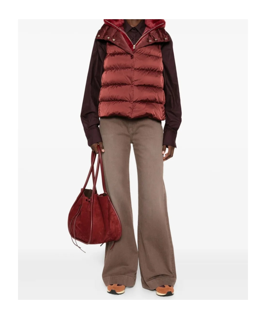 Herno Padded Vest Hood In Burgundy