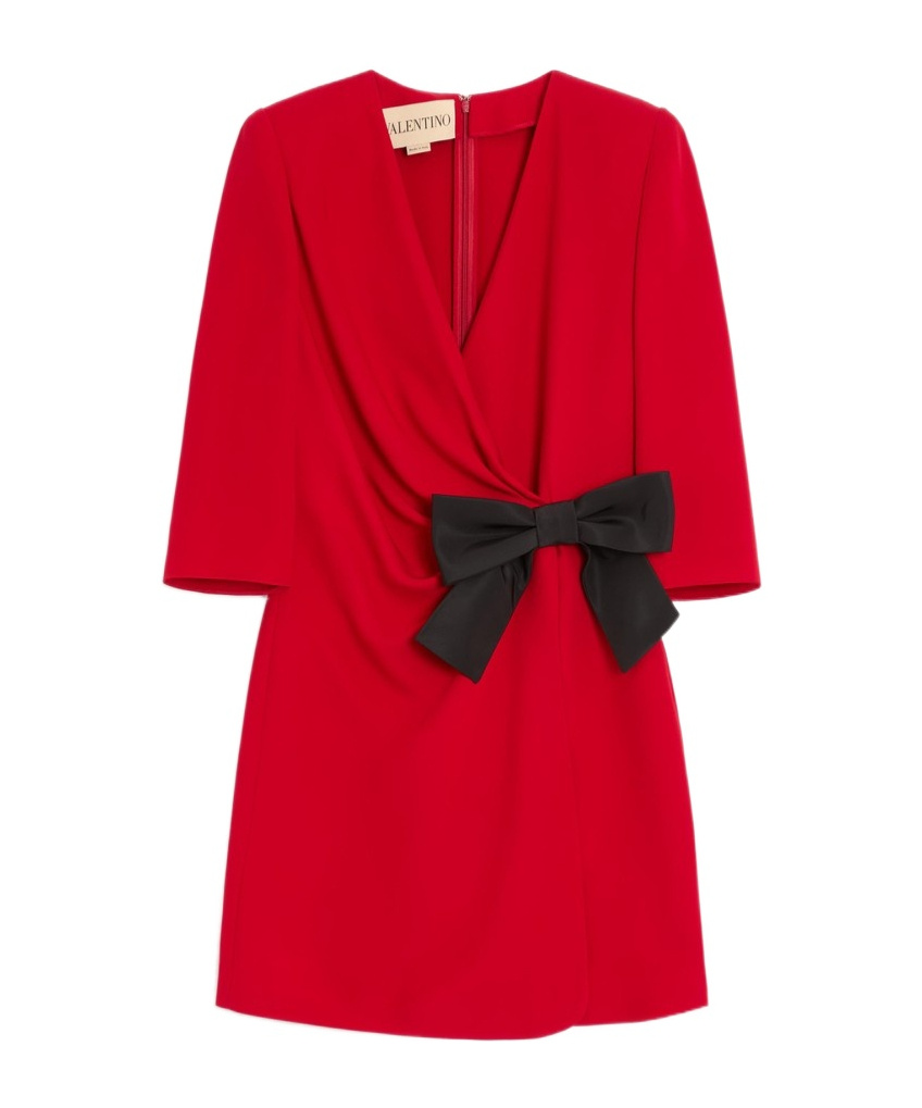 Valentino Draped Wrap Bow Mini Dress In Red