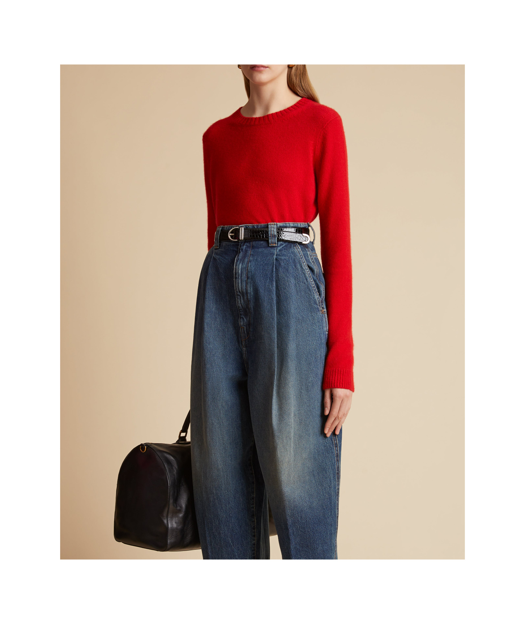 Khaite Bambi Crocodile-effect Belt In Black