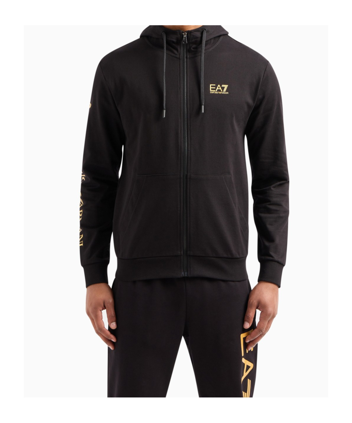 Ea7 Logo Series Sweatshirt Mit Kapuze Aus Baumwollmischgewebe In Black
