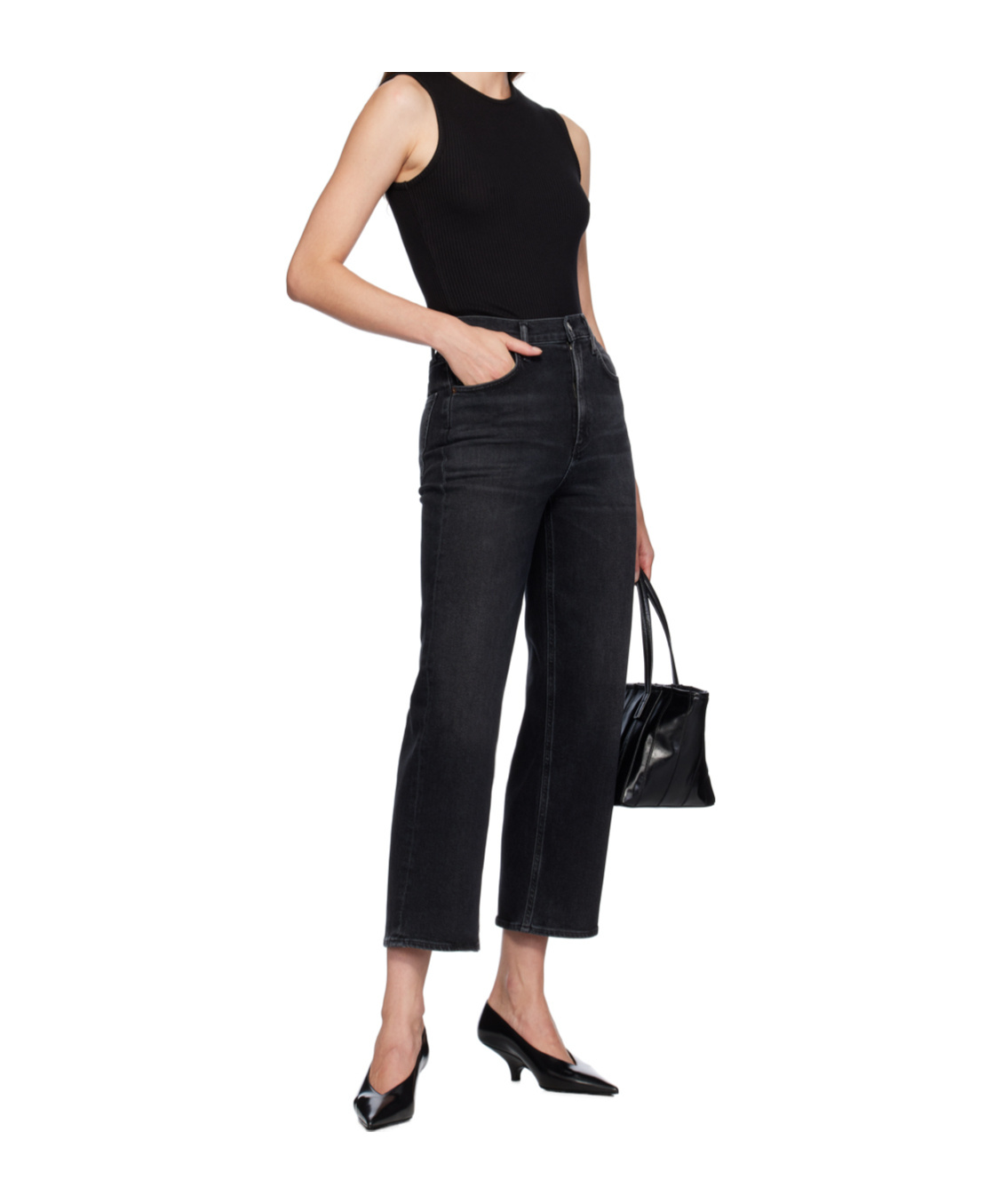 Agolde 90s Pinch Waist Straight-leg High-rise Organic-cotton Denim Jeans In Black