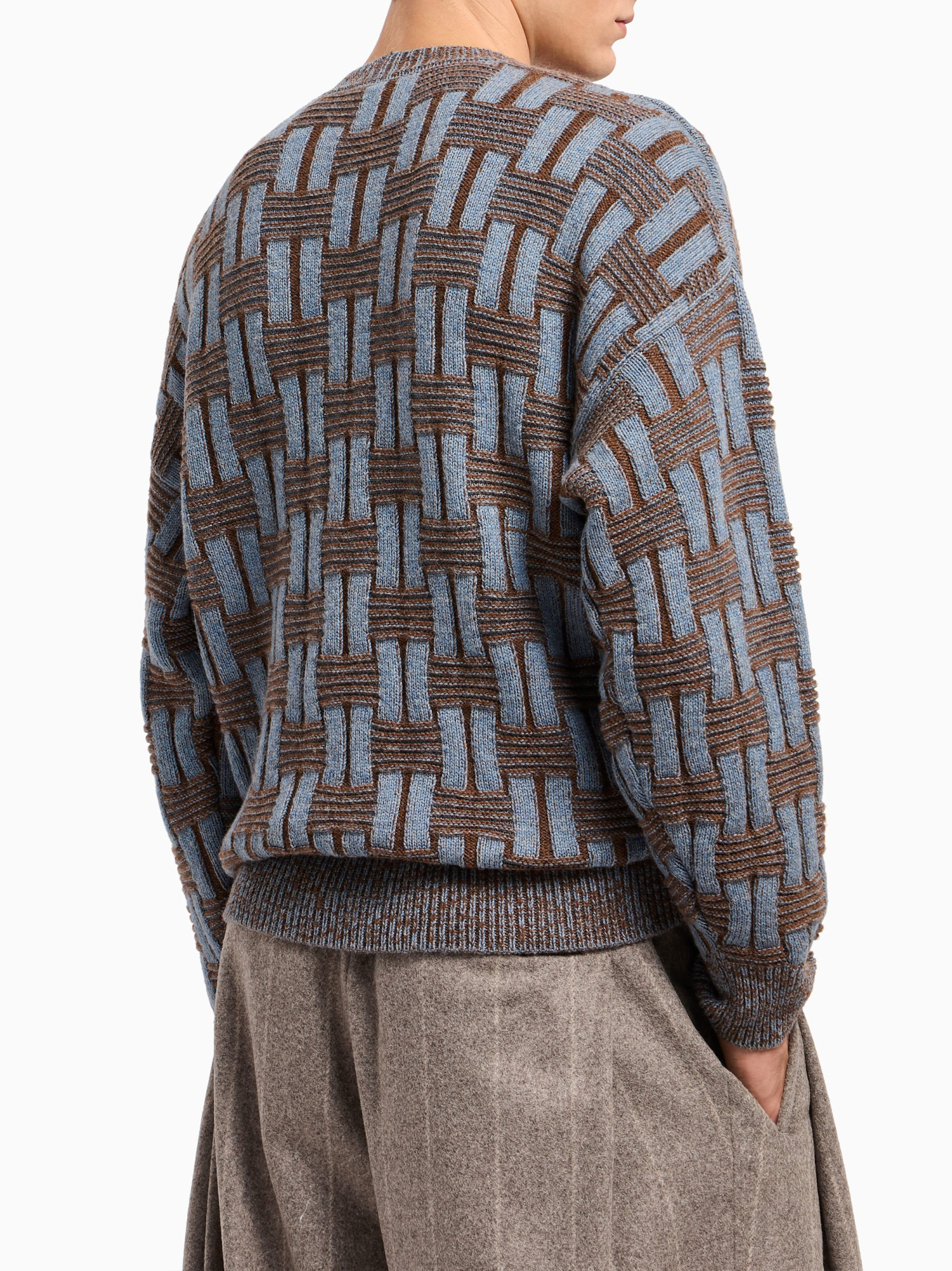 Giorgio Armani Crew Neck Geometric Pattern Sweater In Multi