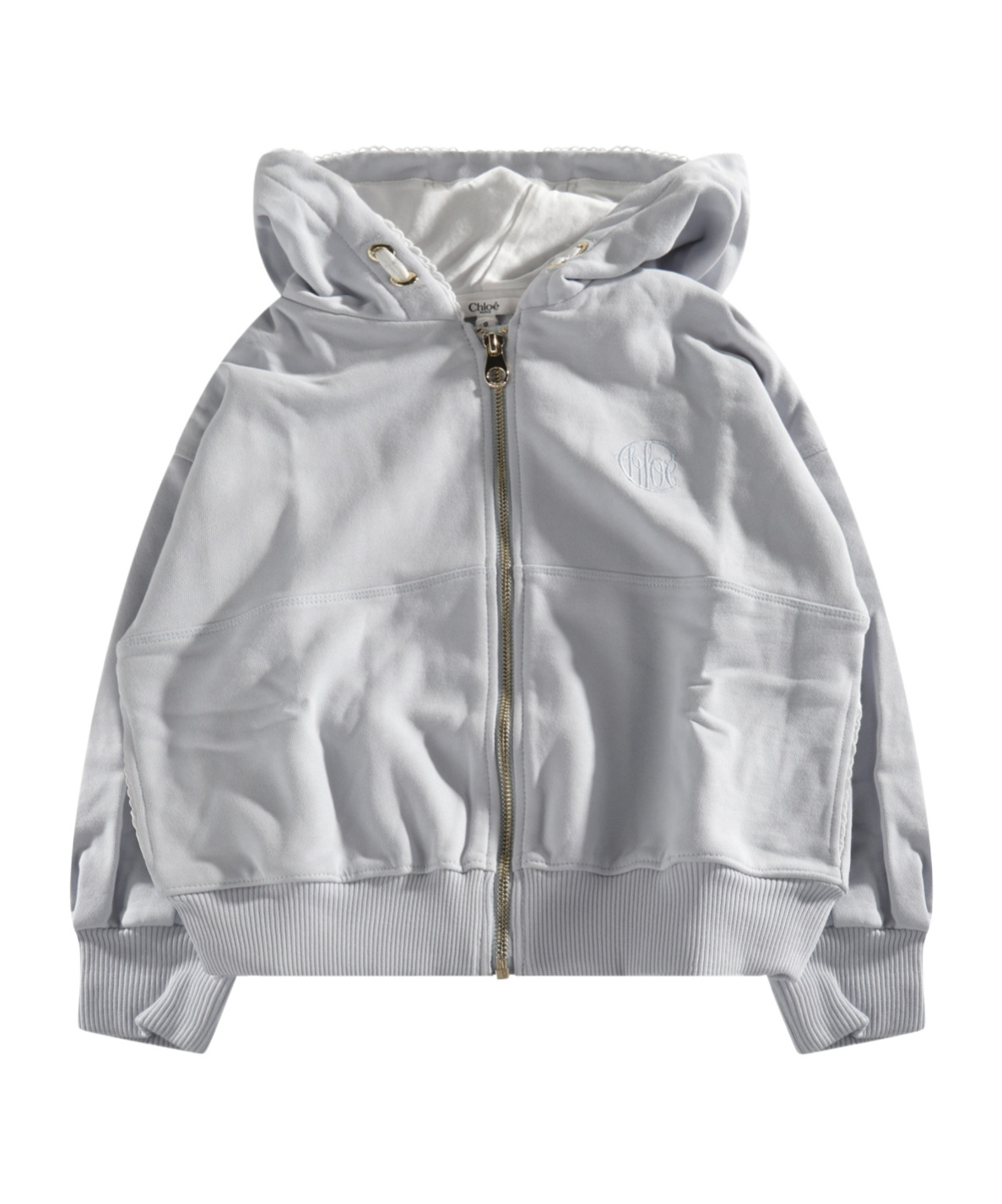 Chloé Kids Zip-up Drawstring Hoodie In Gray