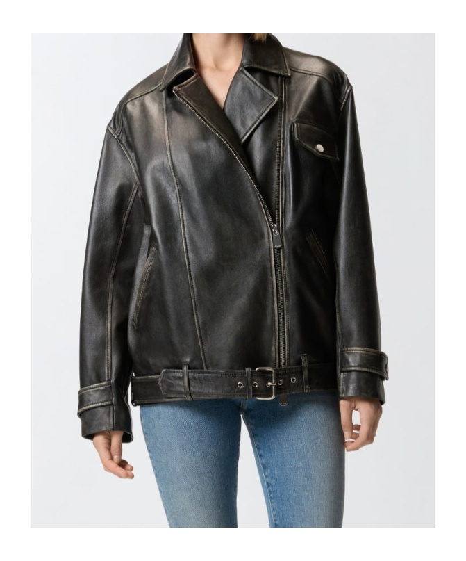 Pinko Leather Jacket With Belted Waist And Pockets In Black