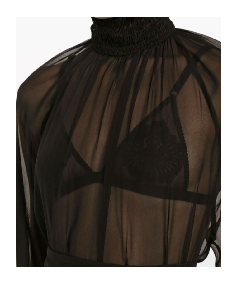 DOLCE & GABBANA DOLCE  GABBANA SMOCK-STITCH DETAILED CHIFFON BLOUSE