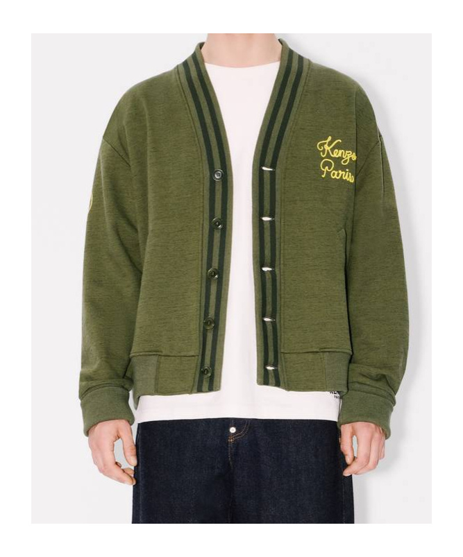 Kenzo ' Paris Chainstitch' Embroidered Cardigan In Cotton In Green