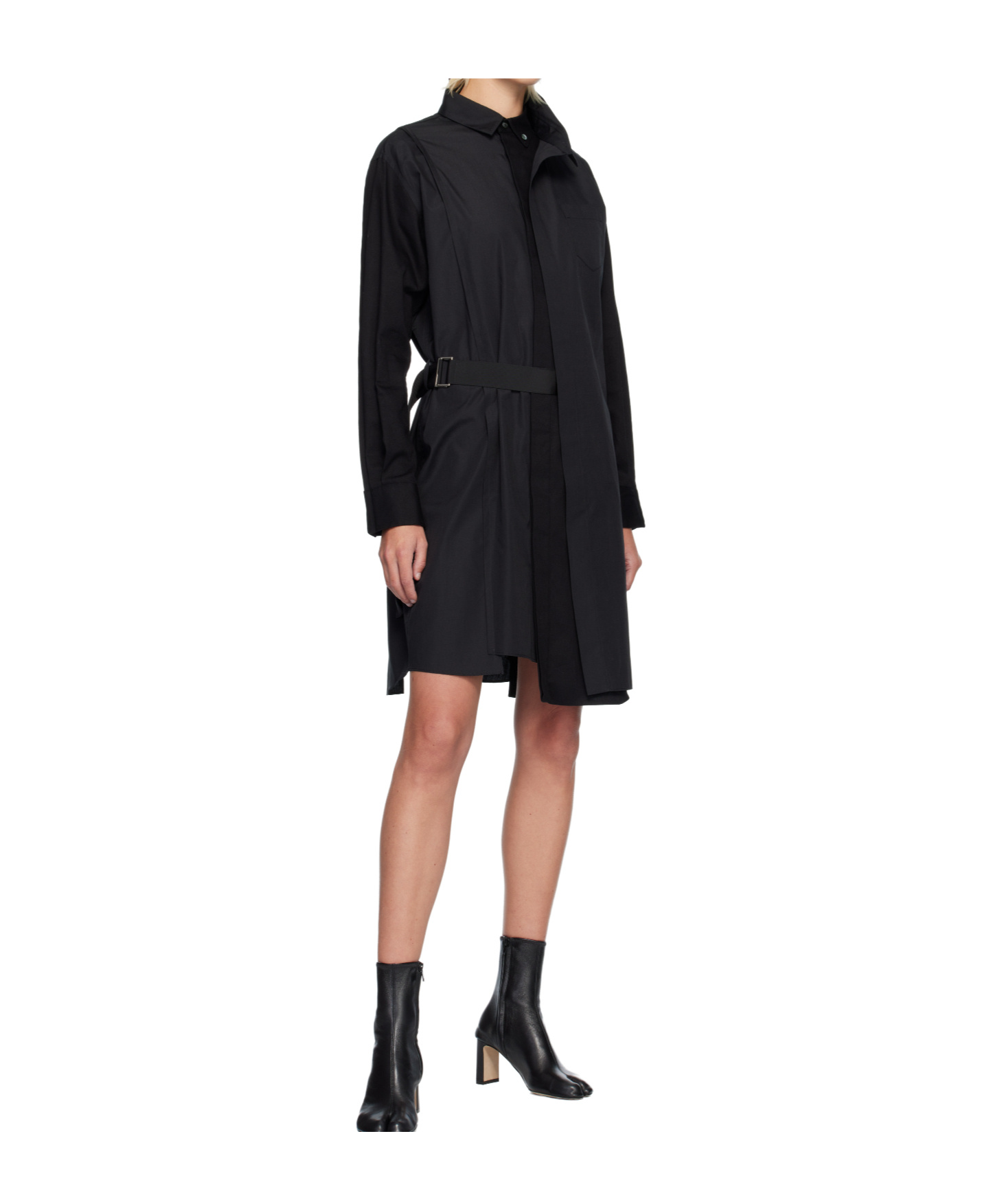 Sacai Poplin Midi Dress In Black