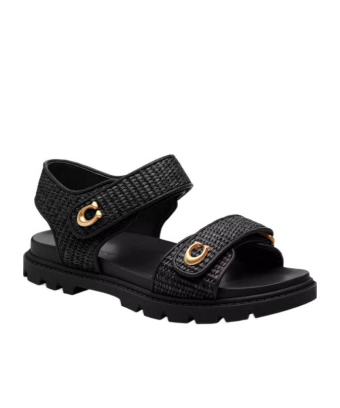 Coach Brynn Textured-strap Sandals In Black