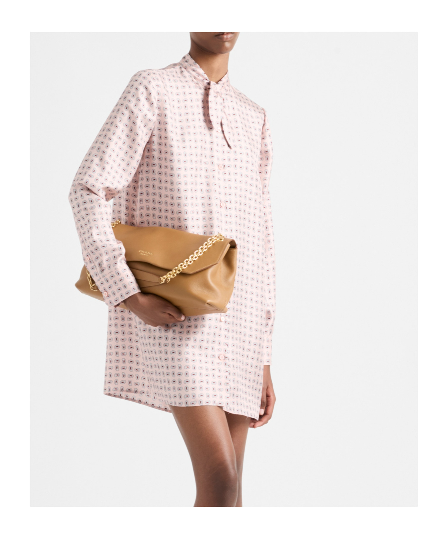 Prada Printed Twill Silk Mini Dress In Snow Pink