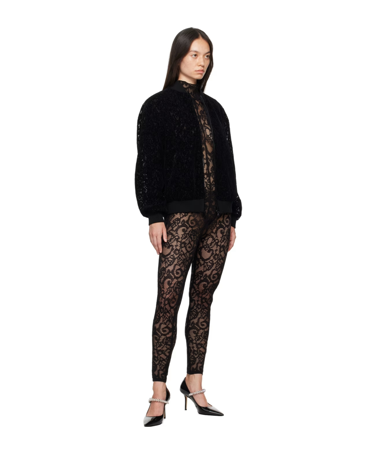 Moschino Lace Zipper Casual Jacket In Black