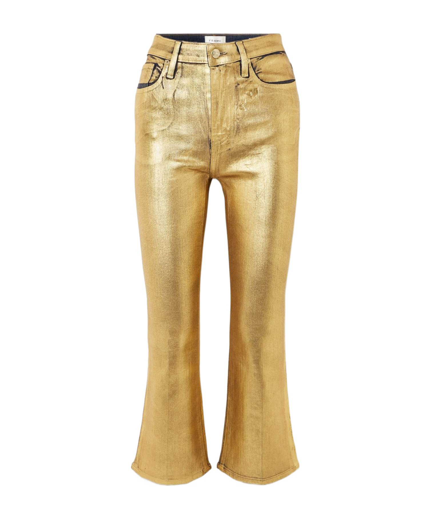 Frame Metallic-coated High-waisted Track Pants In Yellow