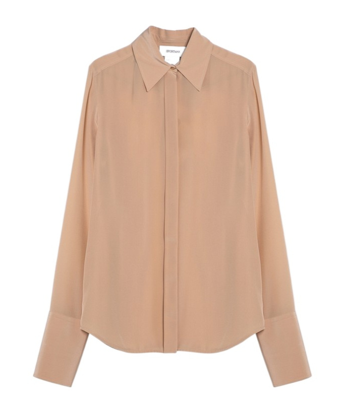 Sportmax Elegant Beige Silk Button-up Shirt In Nude