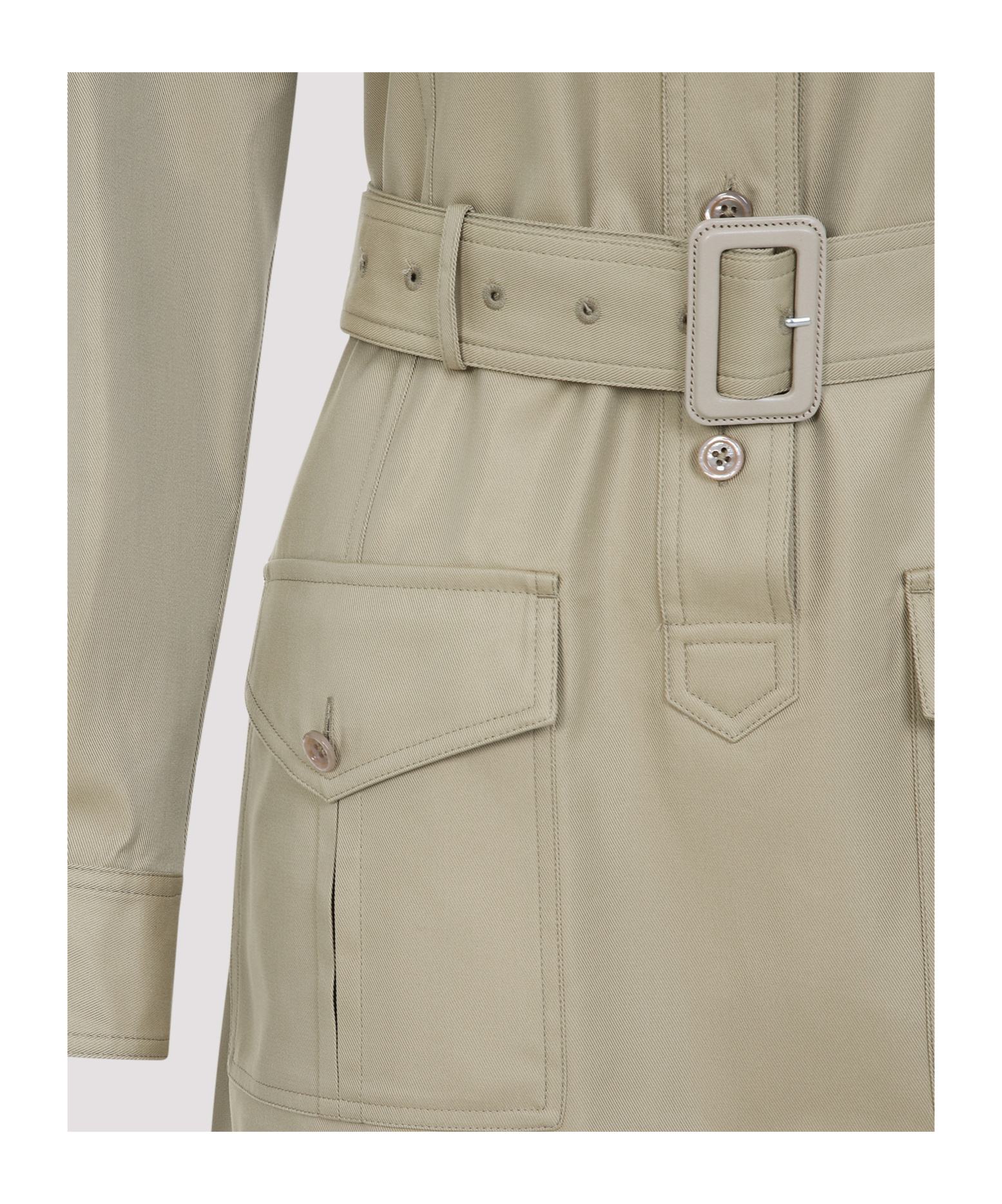 Tom Ford Pale Sage Beige Cotton Safari Mini Dress In Nude
