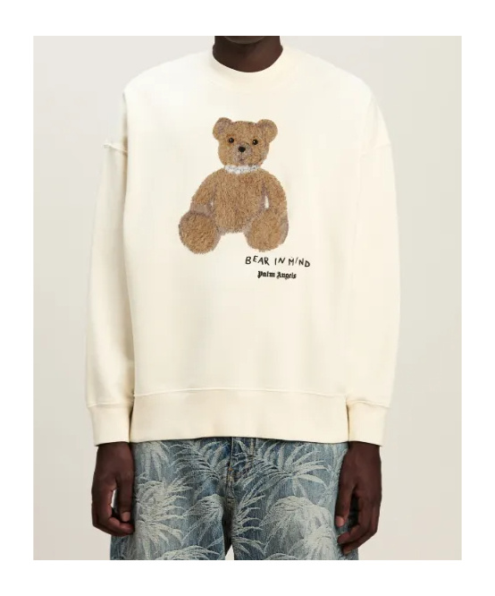 Palm Angels Cotton Crew Neck Sweatshirt With Teddy Bear Motif In White