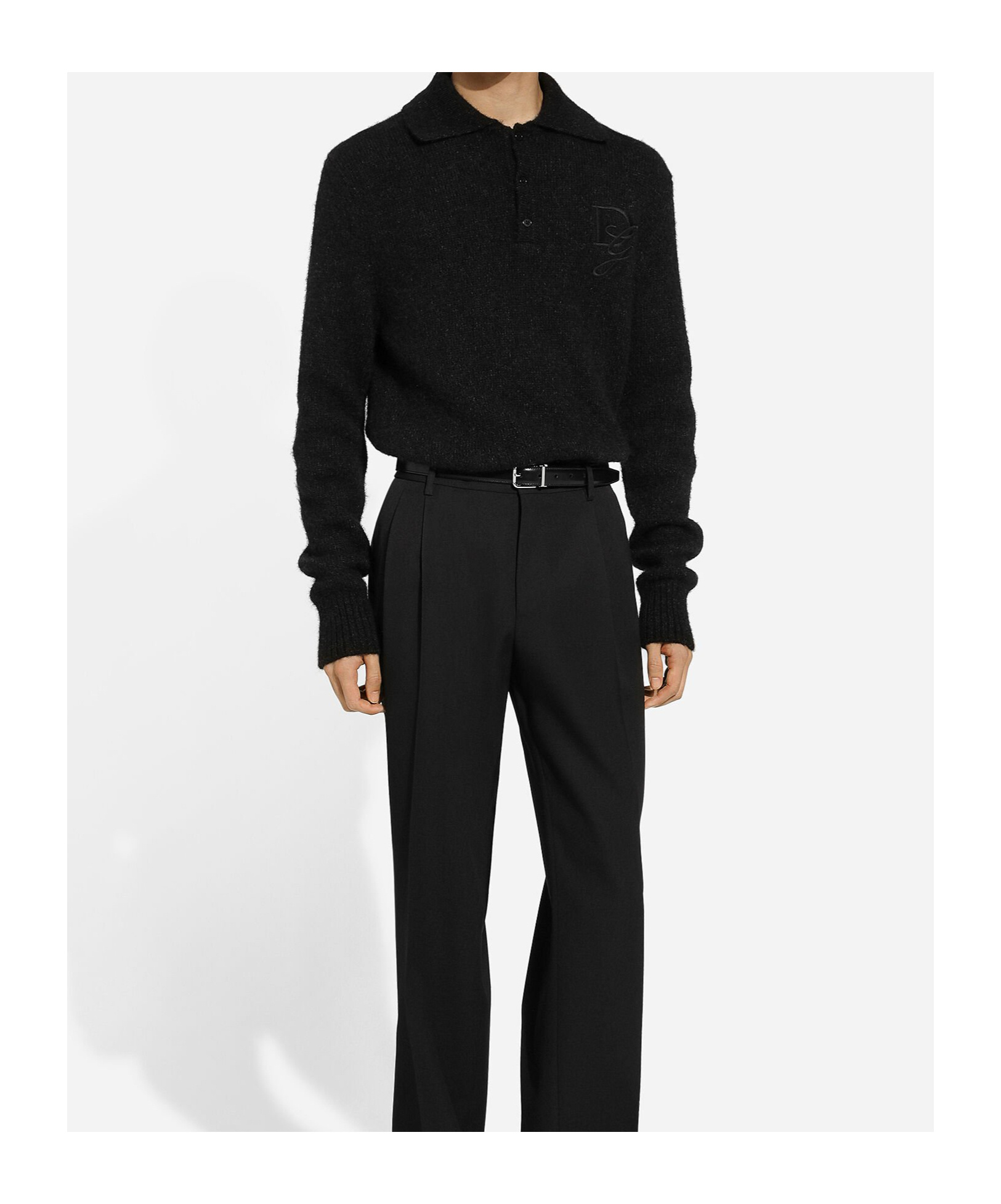 DOLCE & GABBANA DOLCE  GABBANA DG LOGO EMBROIDERED KNITTED POLO SHIRT