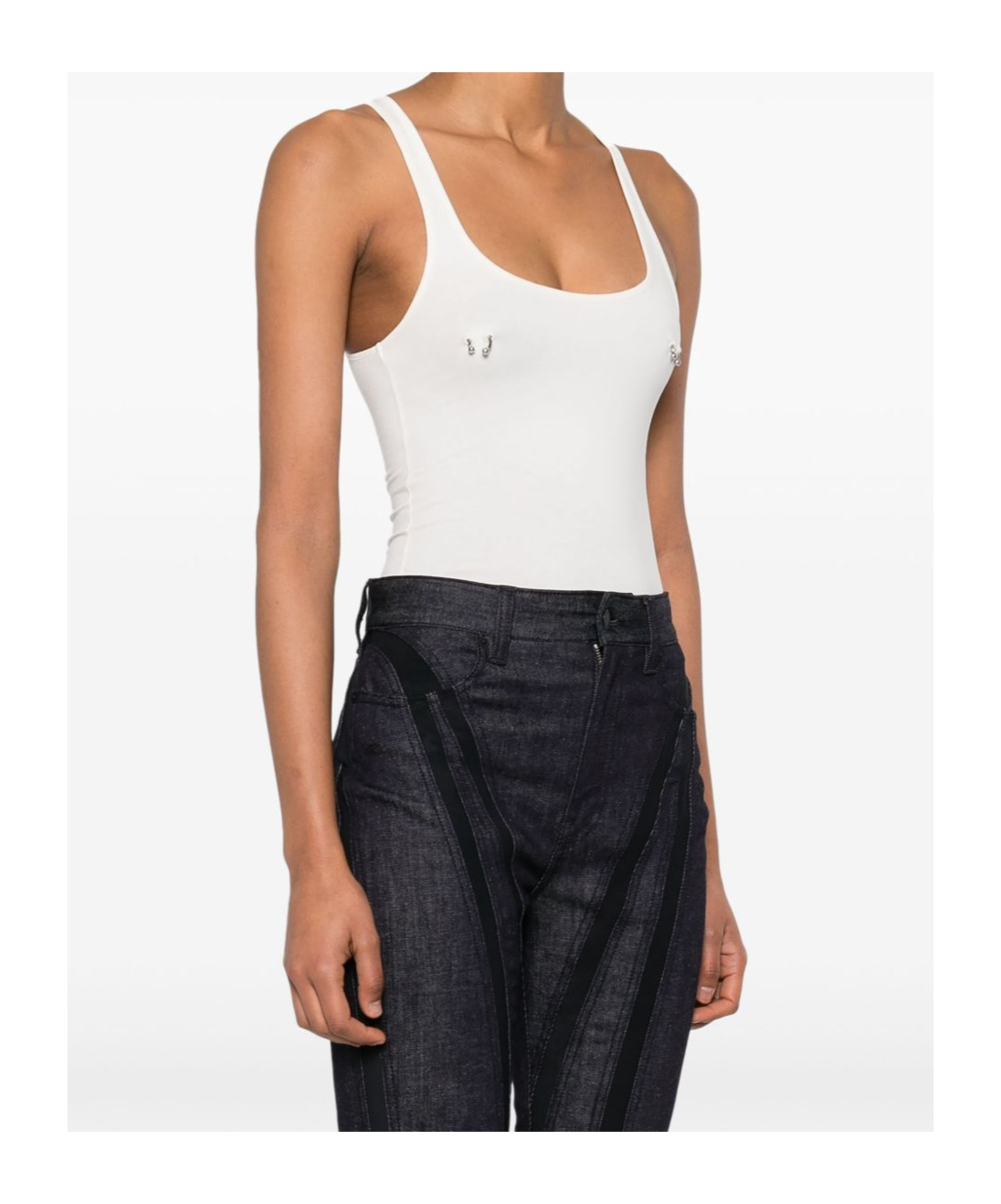 Shop Mugler Pierced Bodysuit In White