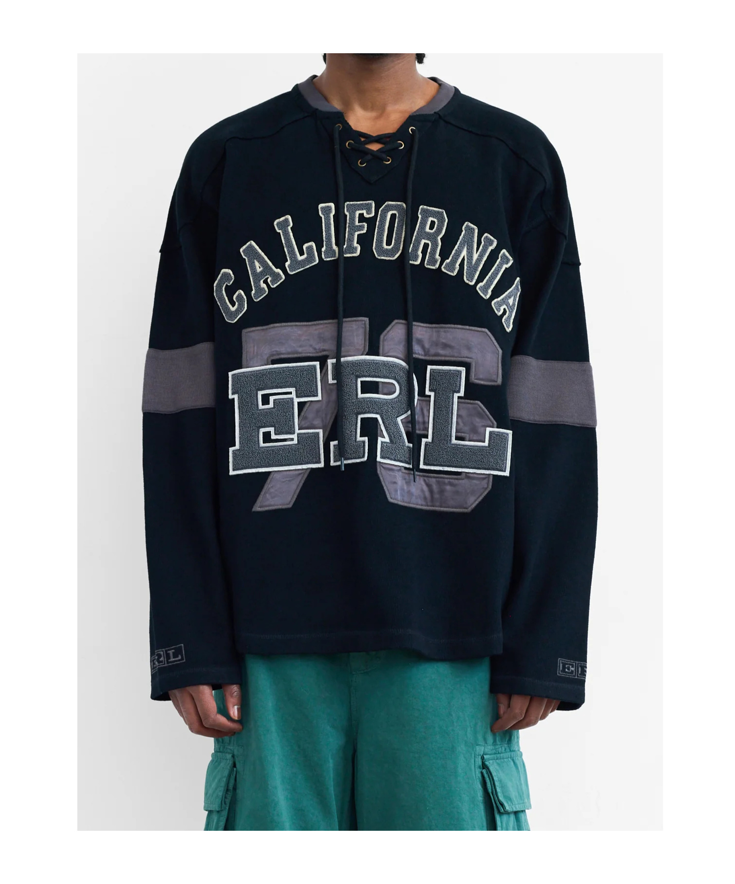 Erl Gender Inclusive Laced Hockey Jersey Sweatshirt In Black