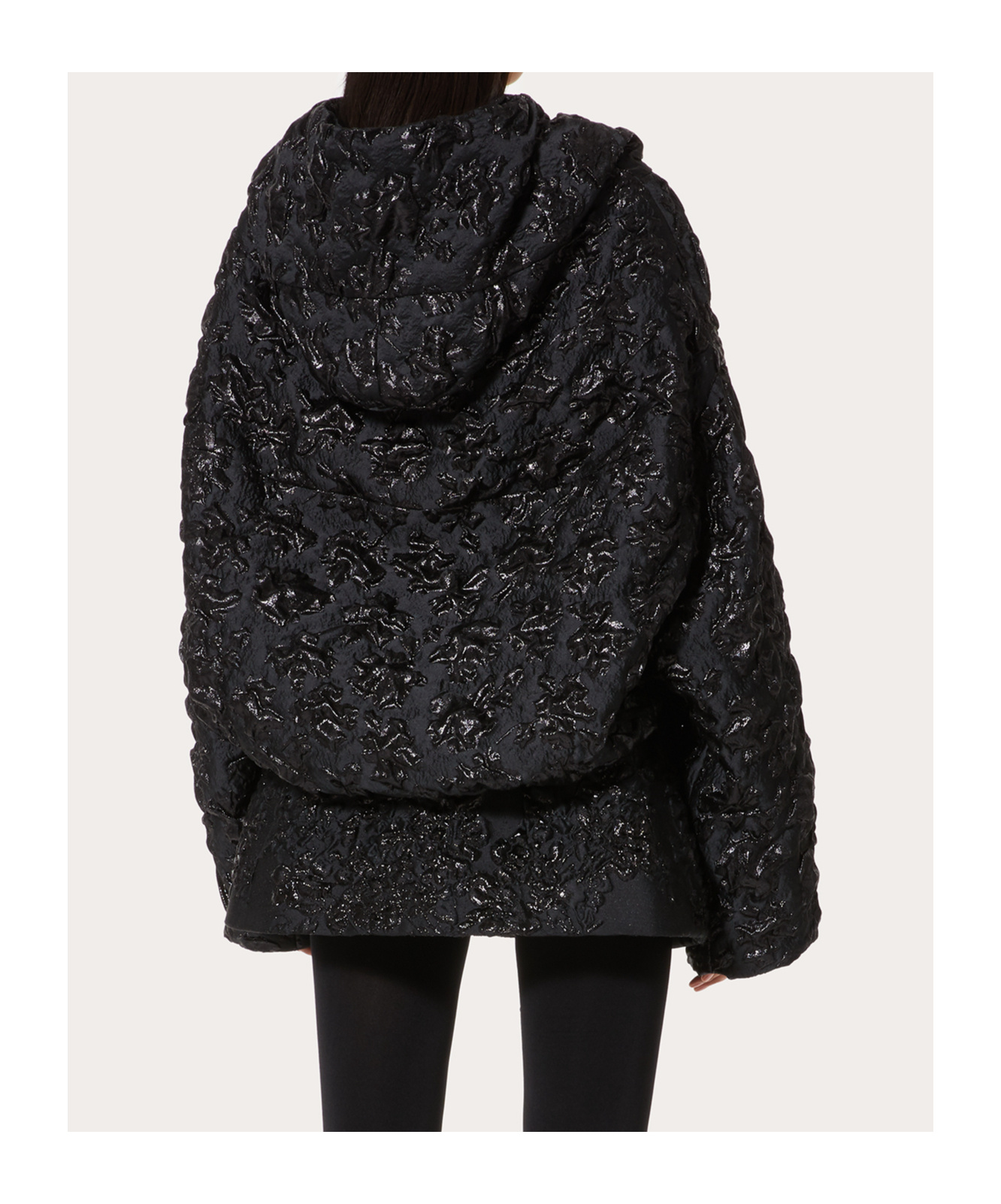 Valentino Floral Jacquard Hooded Jacket In Black