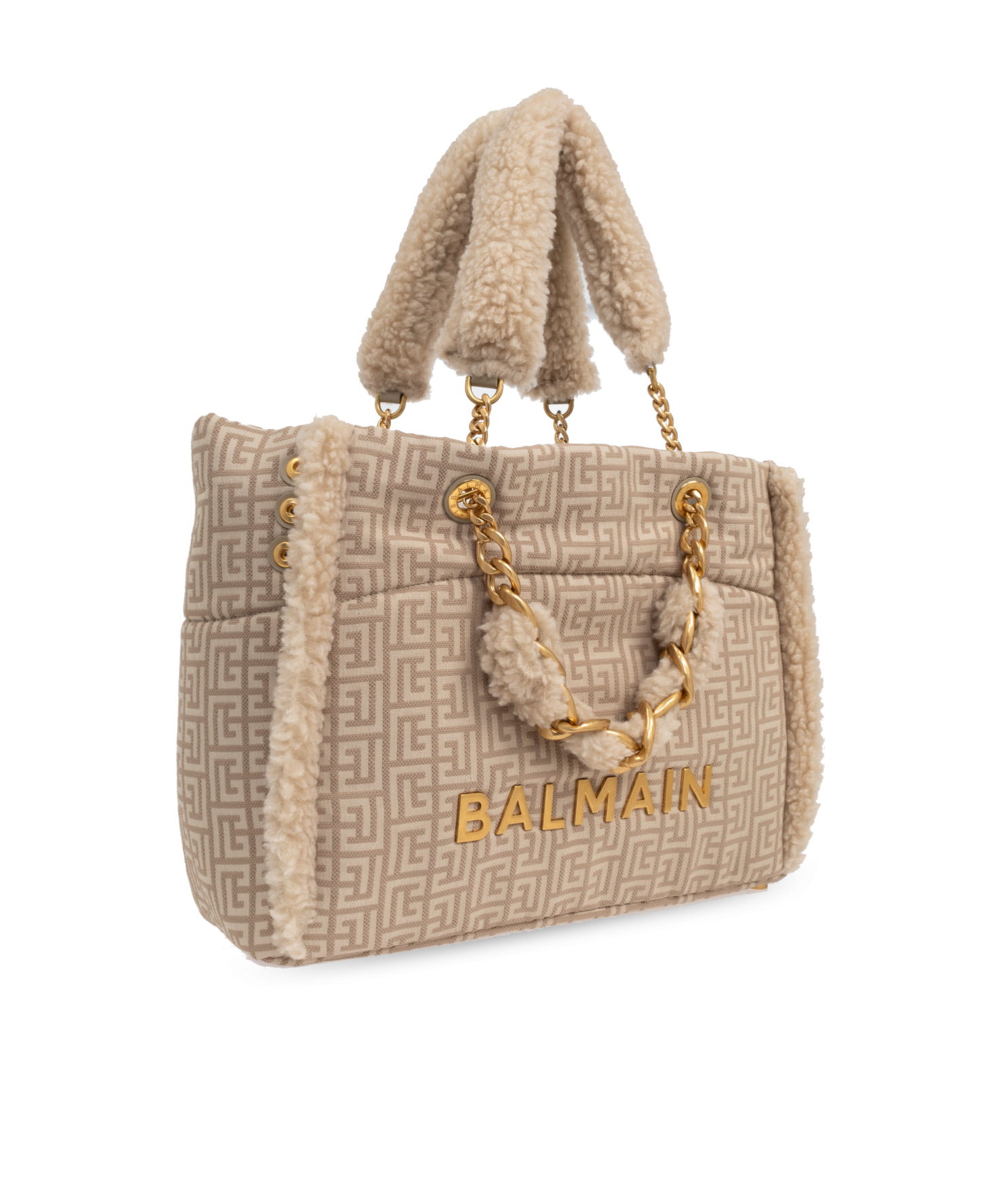 Balmain 1945 Labyrinth Jacquard Shoulder Bag In Nude