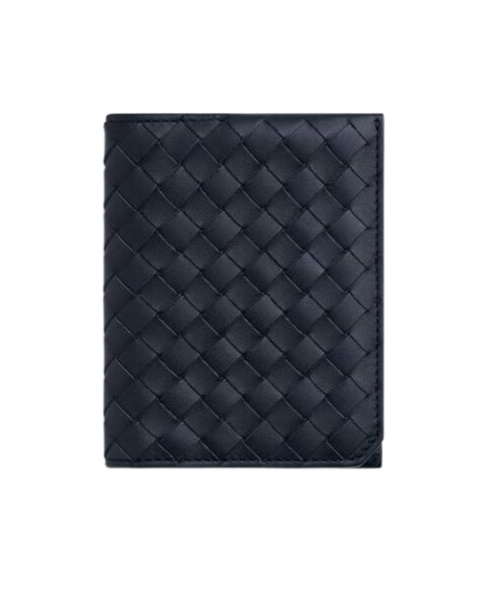 Bottega Veneta Leather Intrecciato Flap Card Holder In Blue