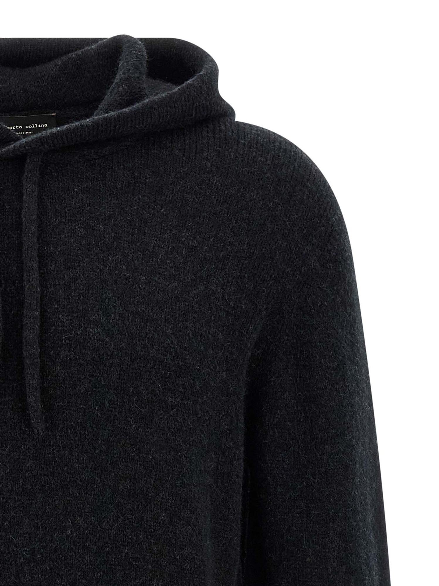 Roberto Collina Textured Knit Hooded Sweater In Virgin Wool In Black