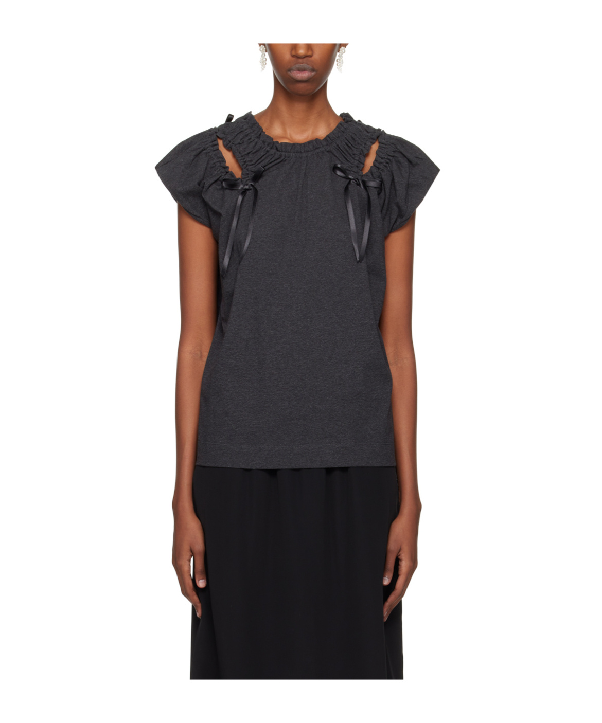 Simone Rocha Gray Shoulder Bite T-shirt In Black