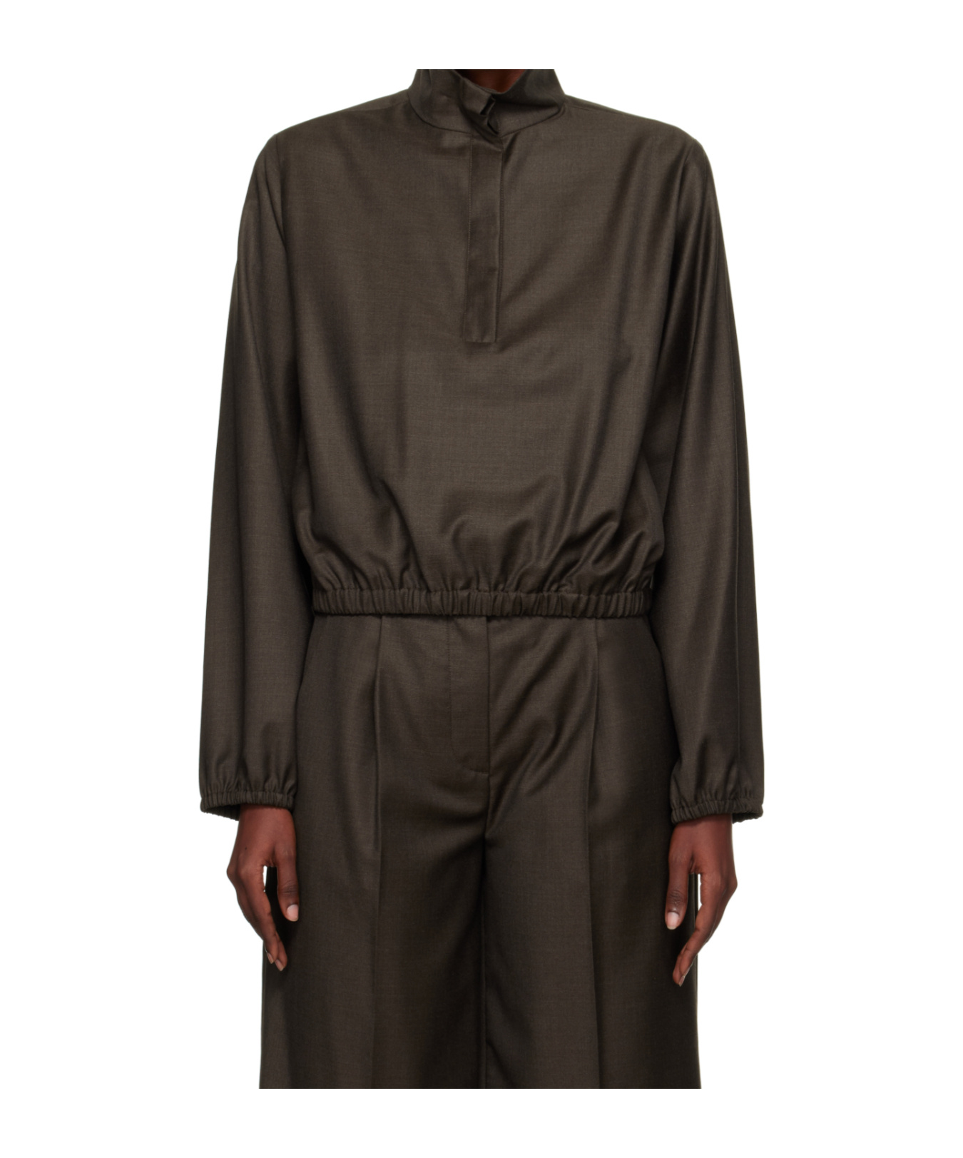 Loulou De Saison Zyla Stand Collar Blouse In Brown