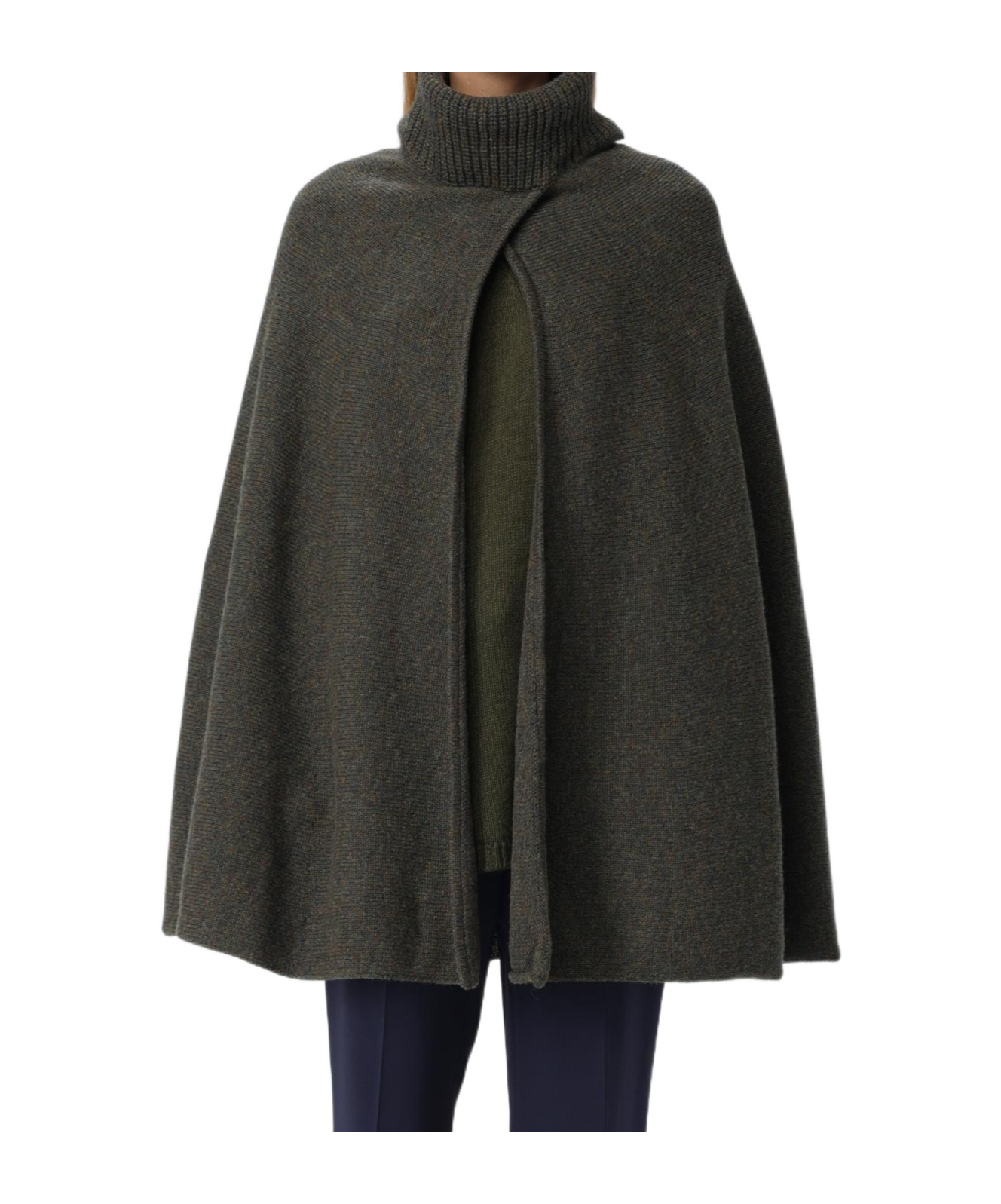 Fabiana Filippi Stand-up Collar Knitted Cape In Animal Print