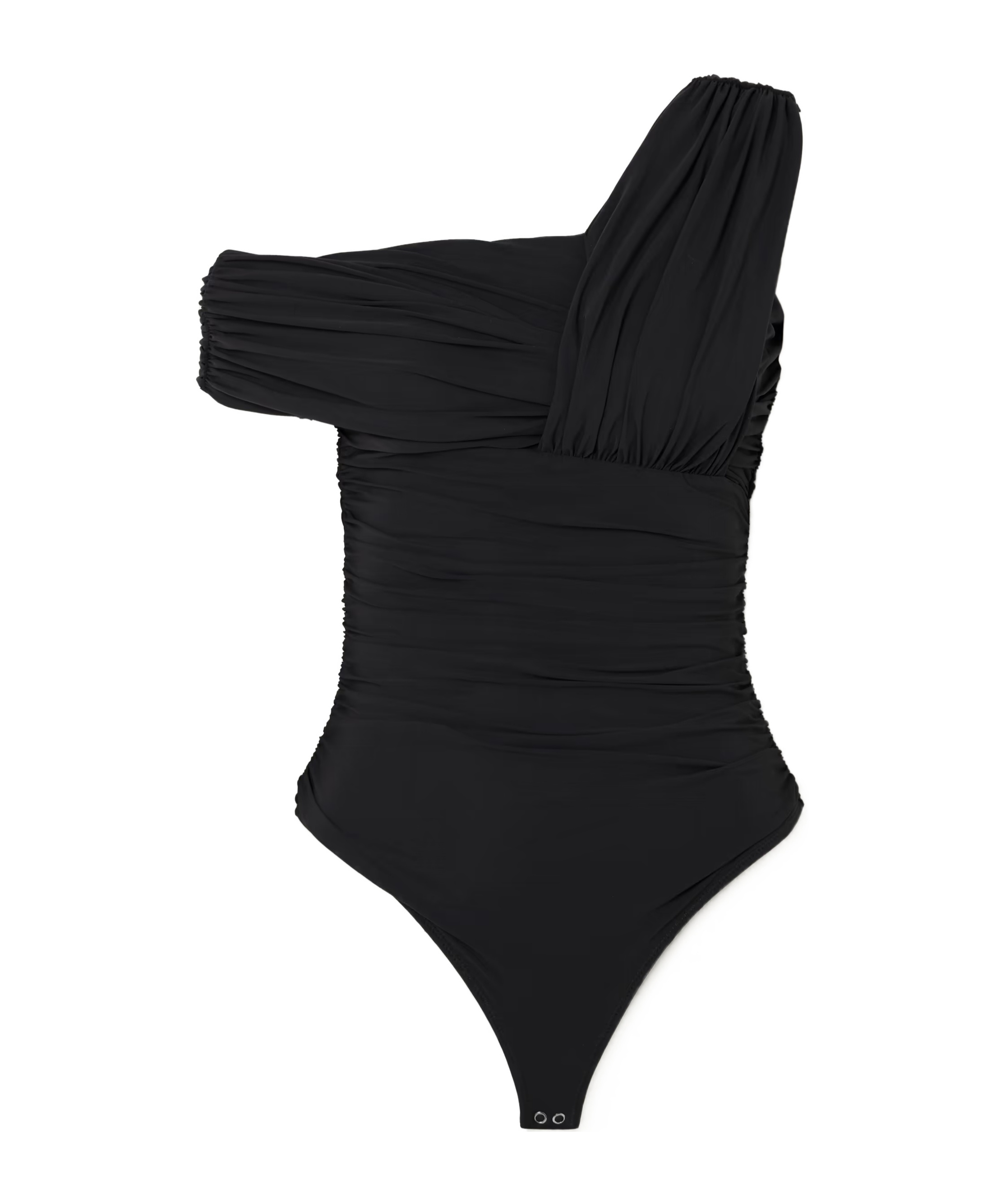 Agolde Off-the-shoulder Ruched Stretch Bodysuit In Black