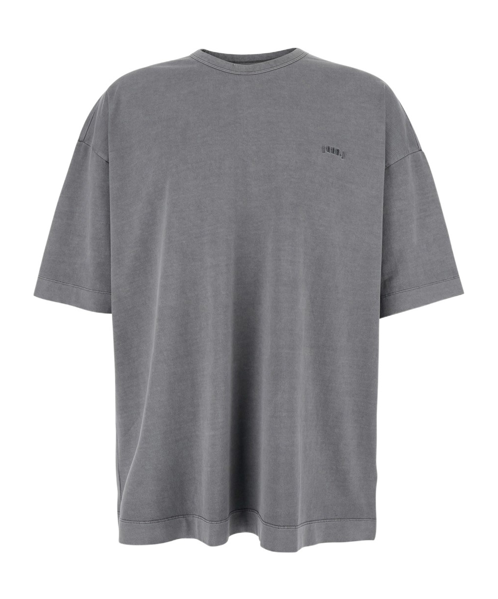 Juunj Grey T-shirt With Logo Embroidered On The Front And Print On The Back In Gray