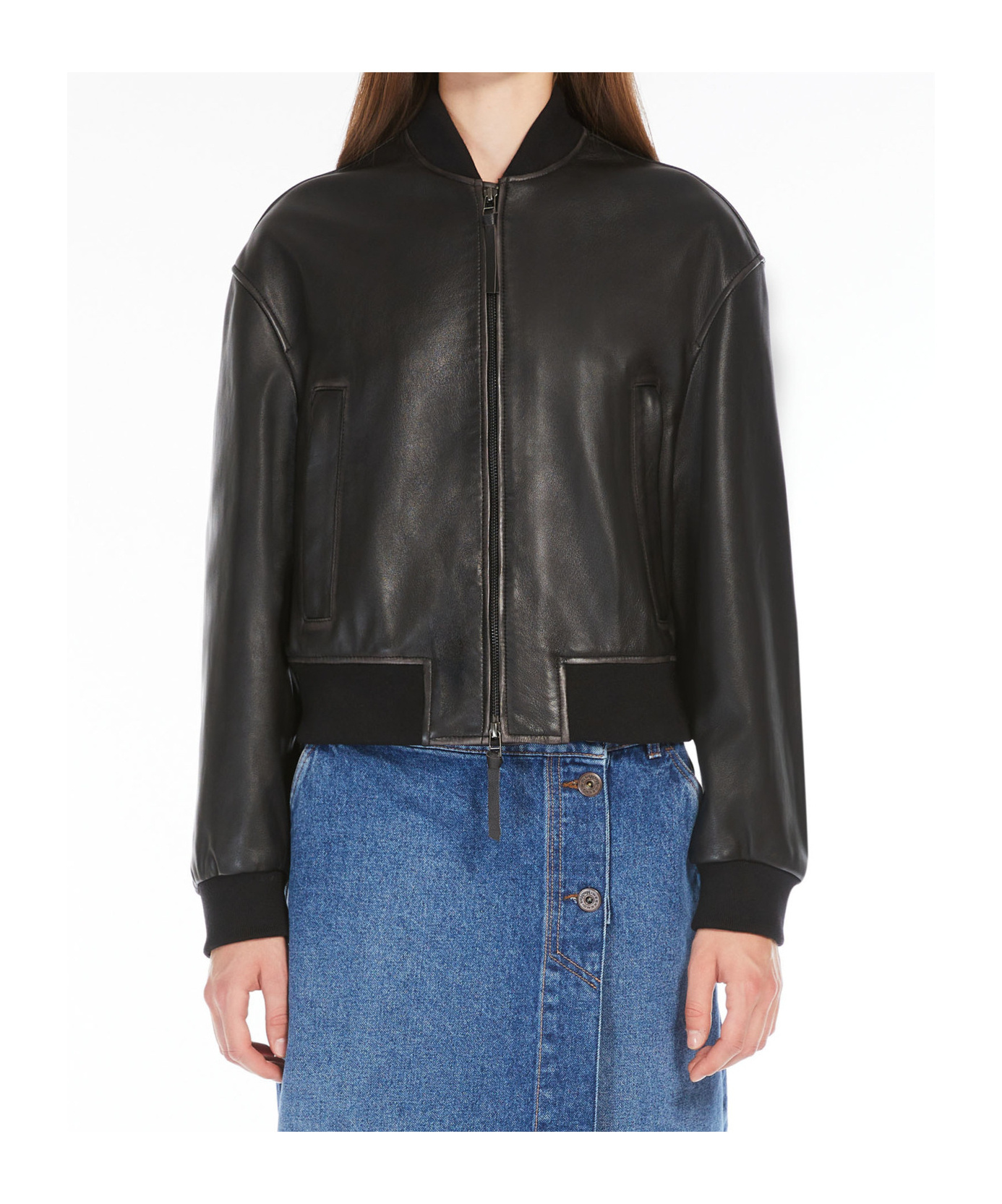 Weekend Max Mara Syntethic Leather Jacket With Zip In Black