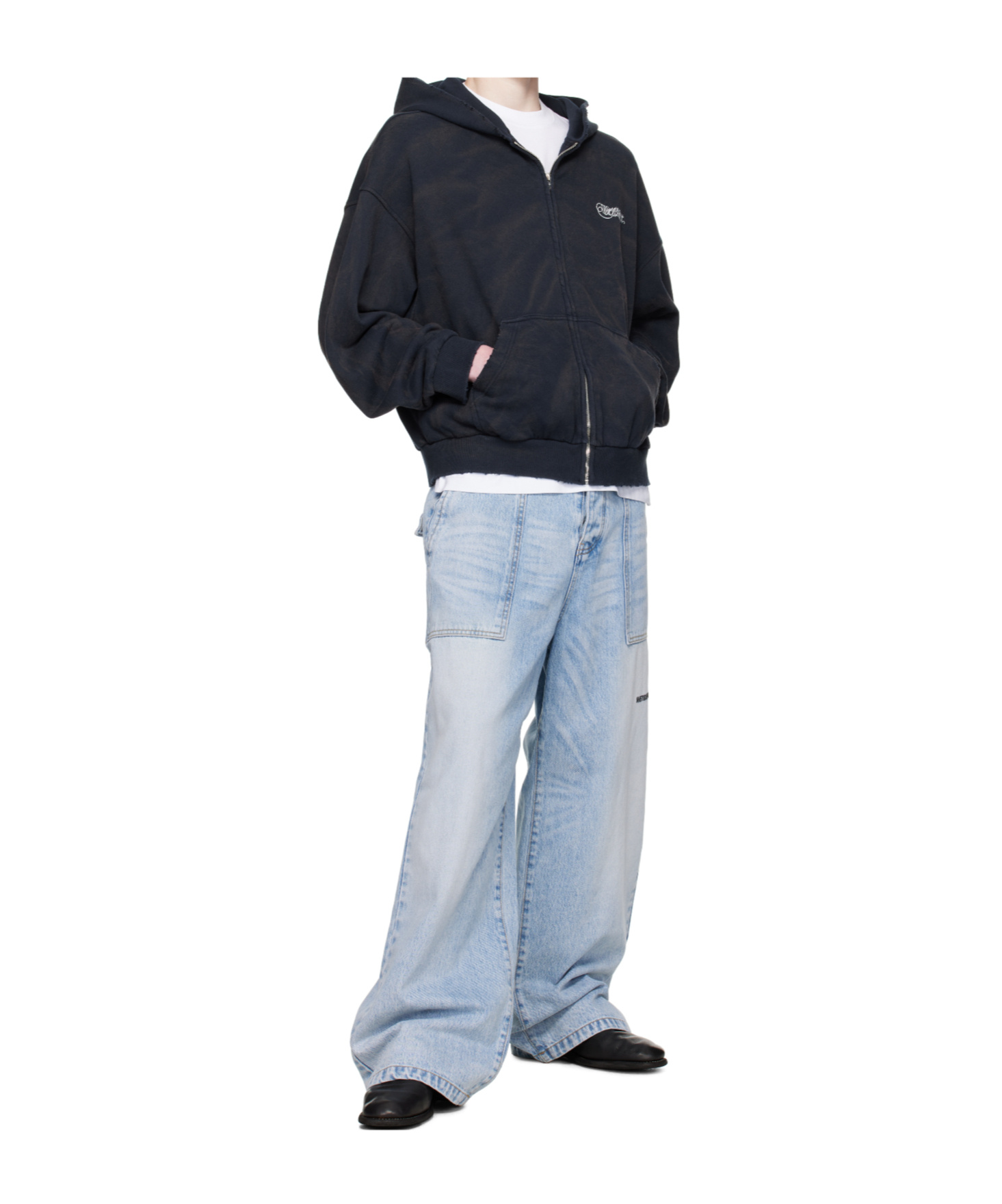 We11 Done Gothic Logo Printed Hoodie In Blue