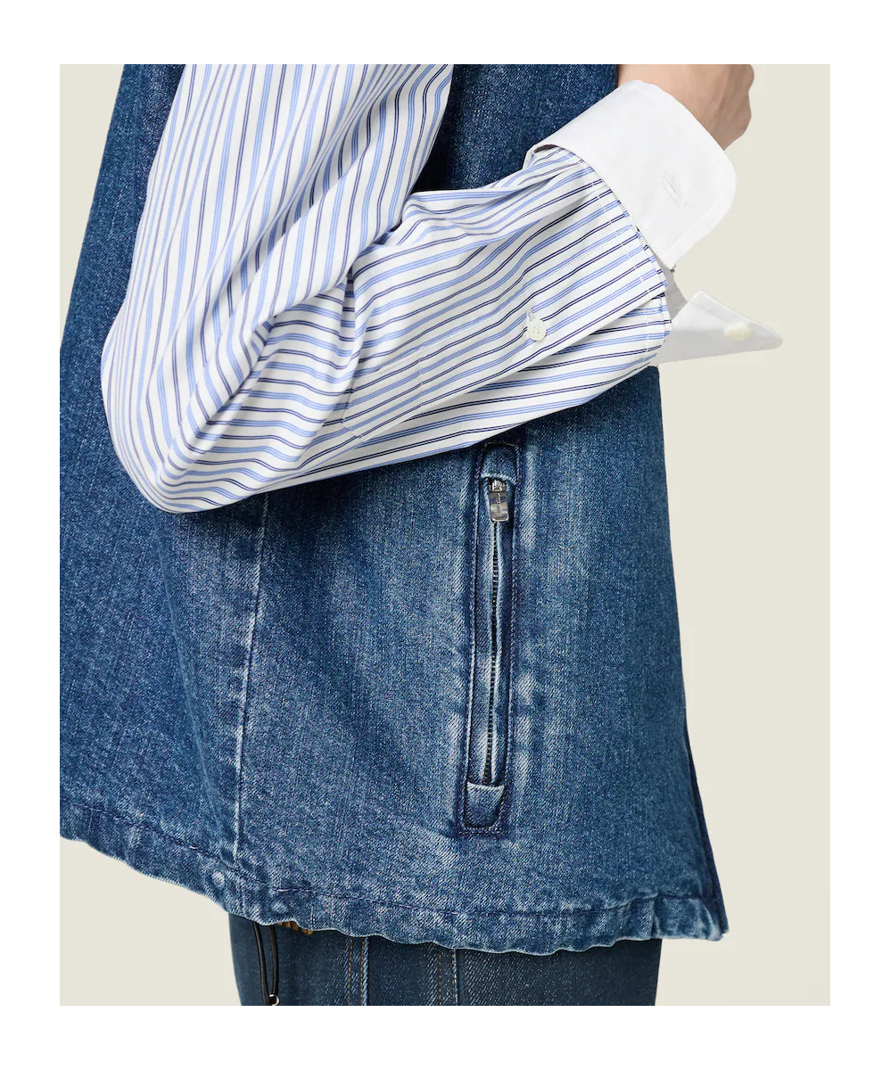 Miu Miu Logo-embroidered Denim Gilet In Blue