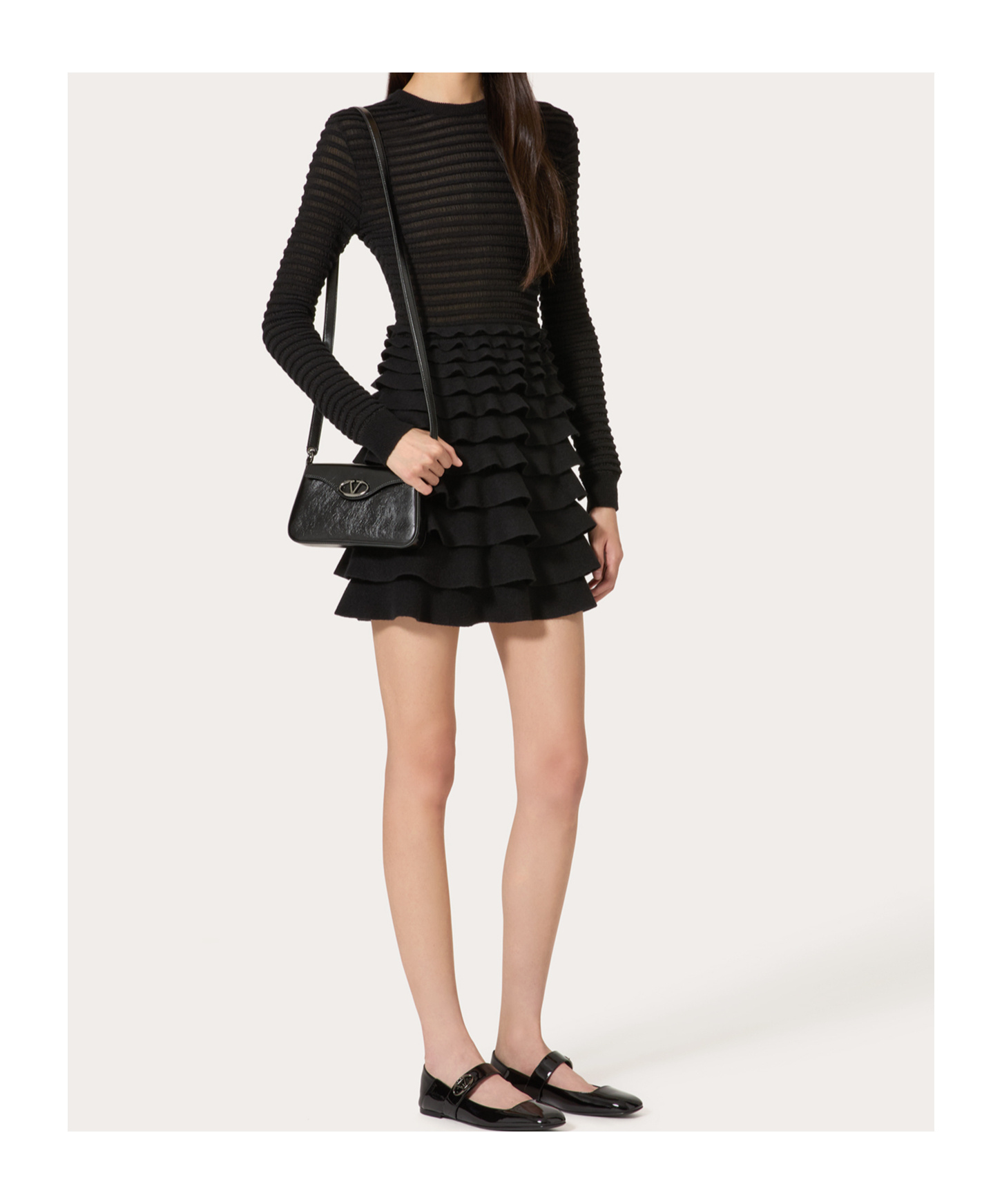 VALENTINO RIBBED-TIERED MINI DRESS 