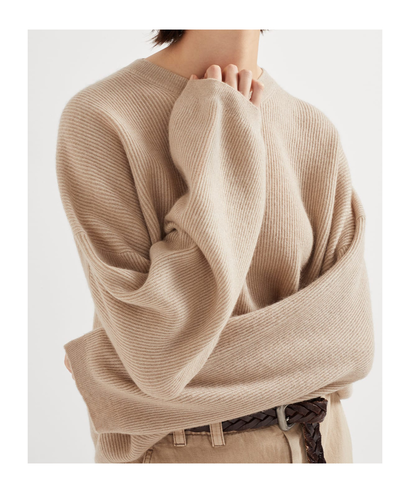 Brunello Cucinelli Ribbed Sweater In Nude