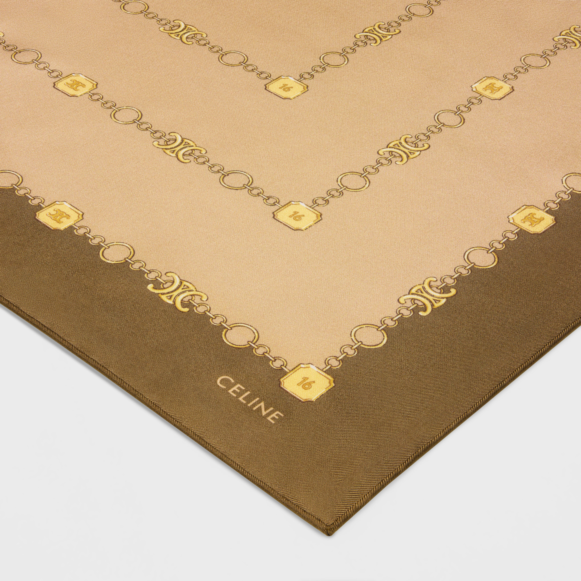 Celine Pattern Silk Scarf In Beige/noix