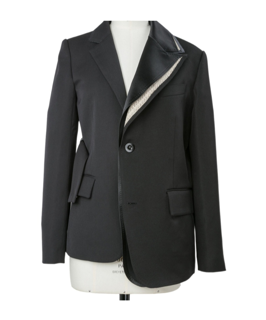 Sacai Asymmetric Belted Blazer In Black