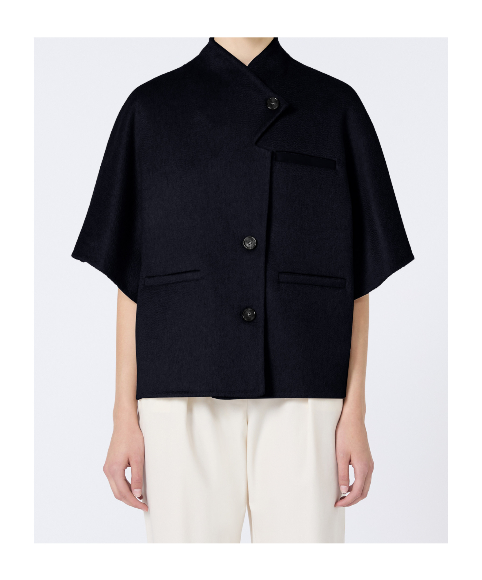 Max Mara Long Cropped Cape In Cashmere Drap In Blue