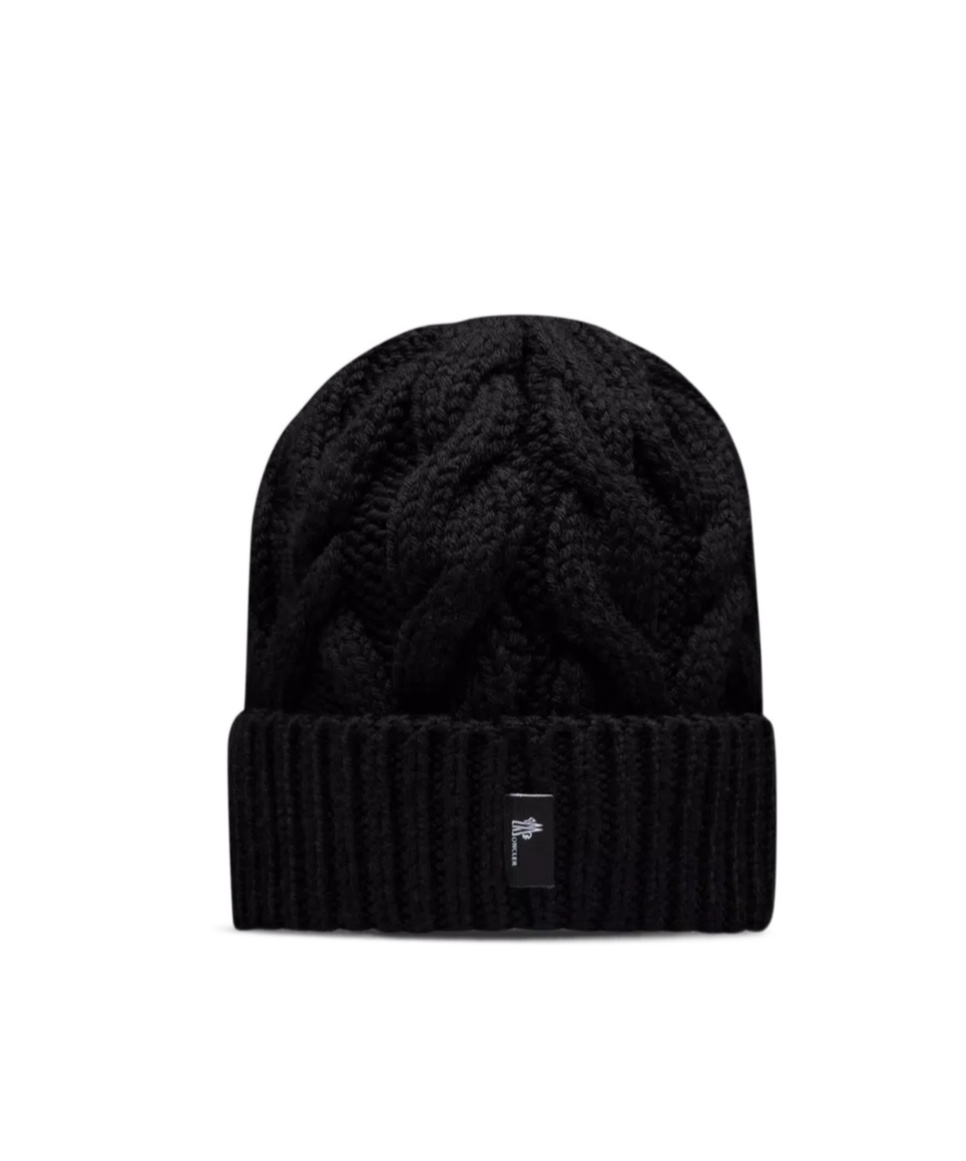 Moncler Logo Patch Wool Beanie In Black