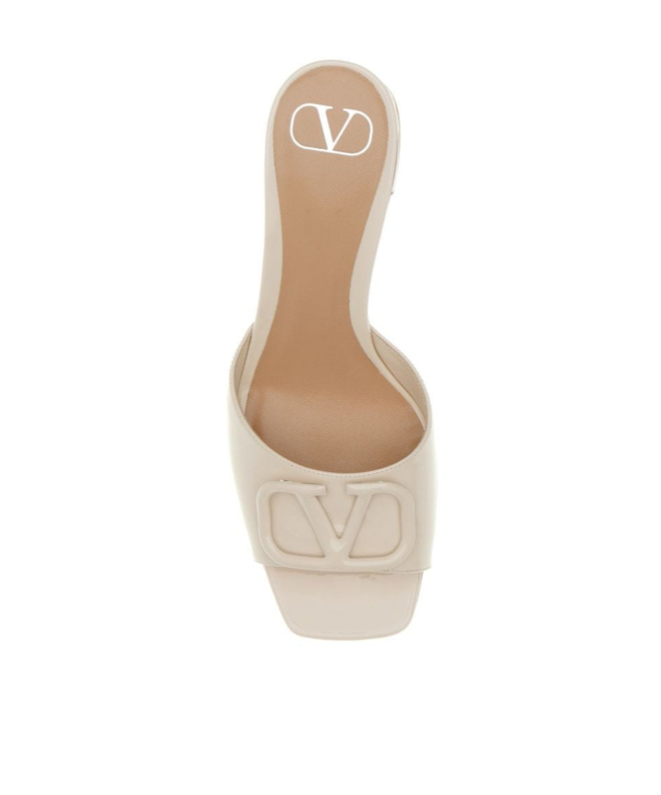 Valentino Garavani White Mules With Vlogo Cut-out On The Front In Leather Woman In Light Ivory White